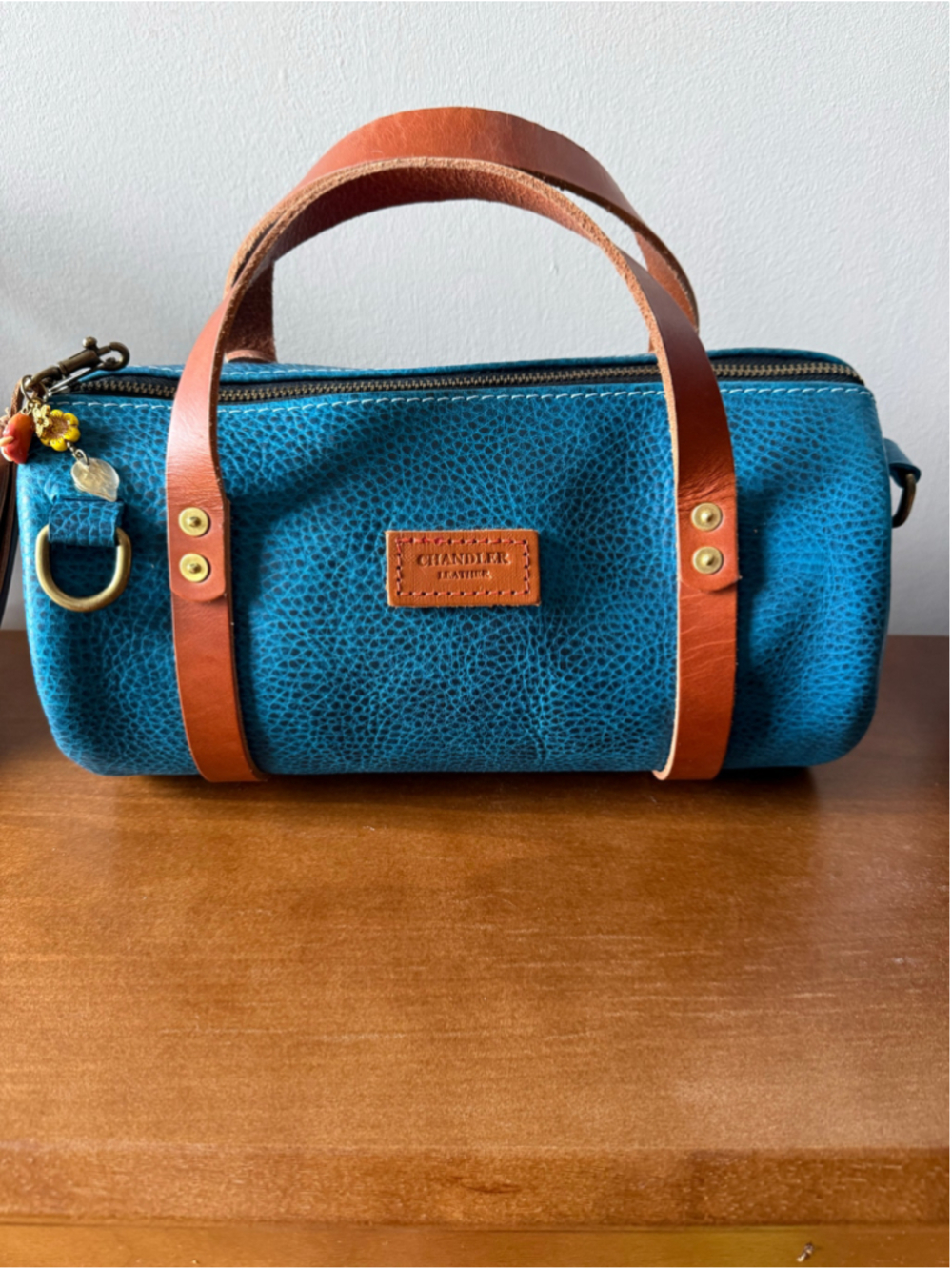 Women's Chandler Leather Medium London Bag Blue and Brown